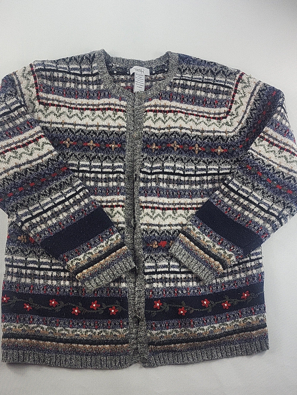 Northern Reflections Vintage Fair Isle Embroidered Cardigan Sweater Large